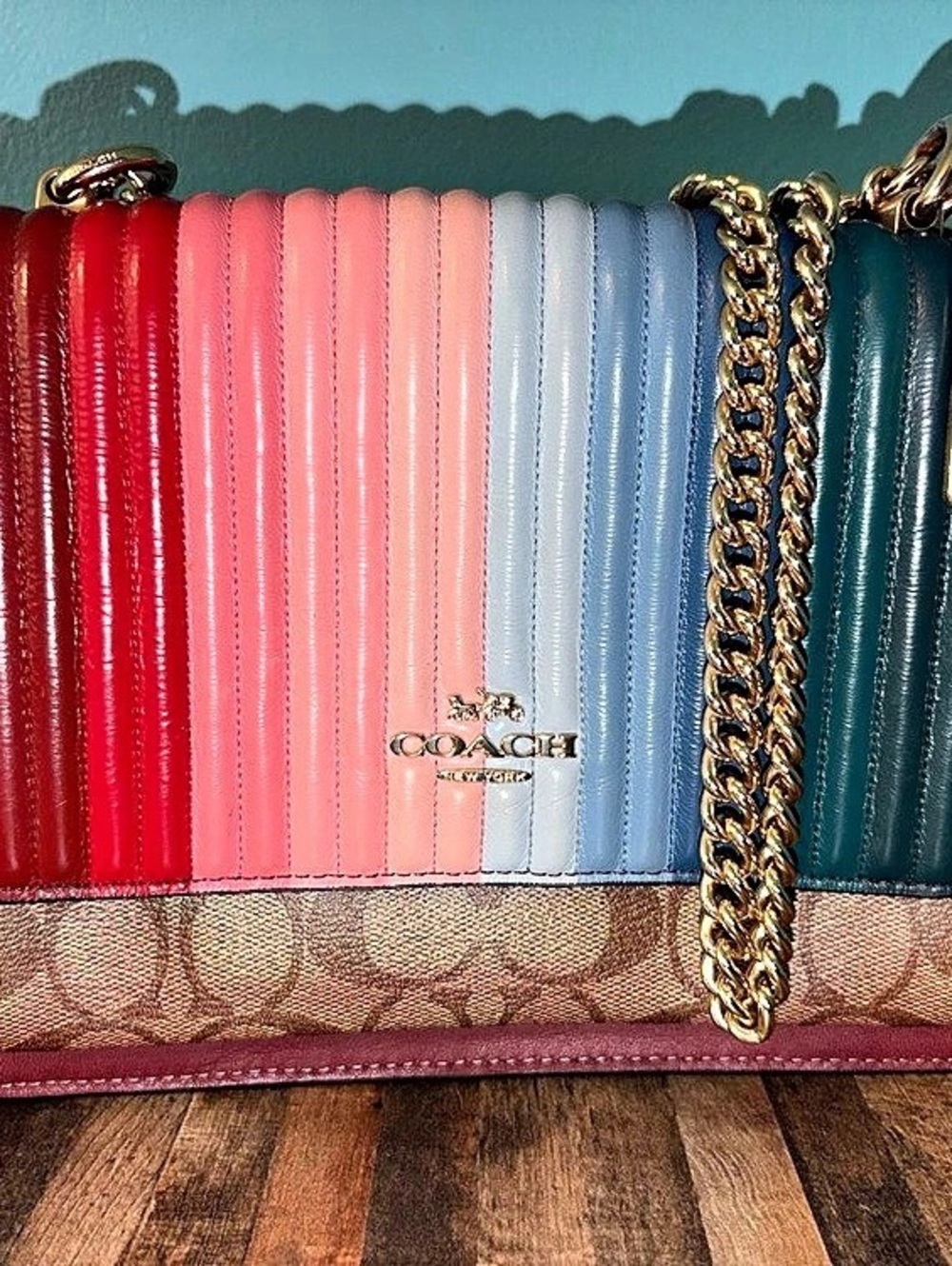 Coach Klare Crossbody with Rainbow Linear Quilting- Burgundy Lining
